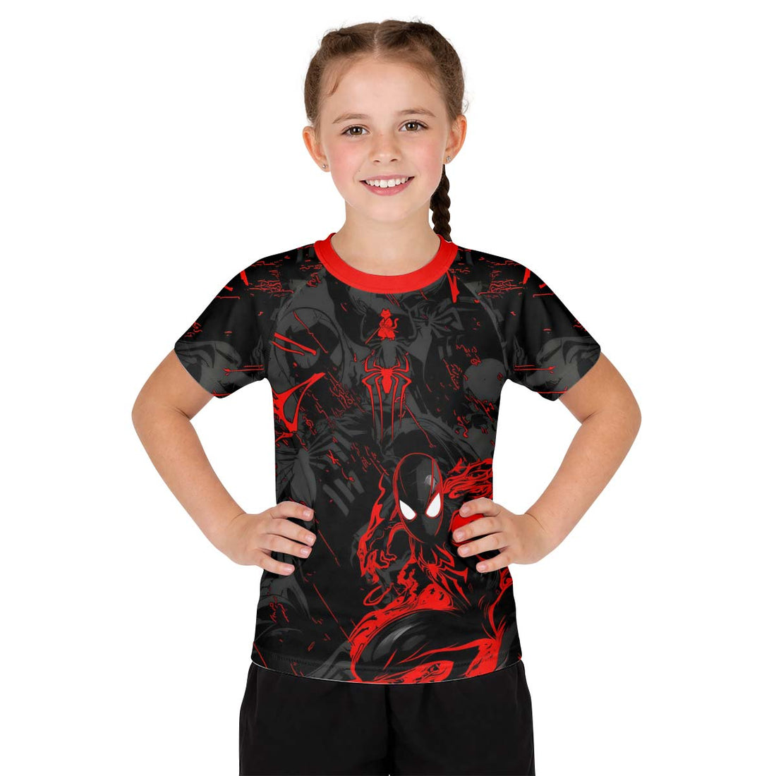  Black Spider Man Miles Morales Kid Rash Guard