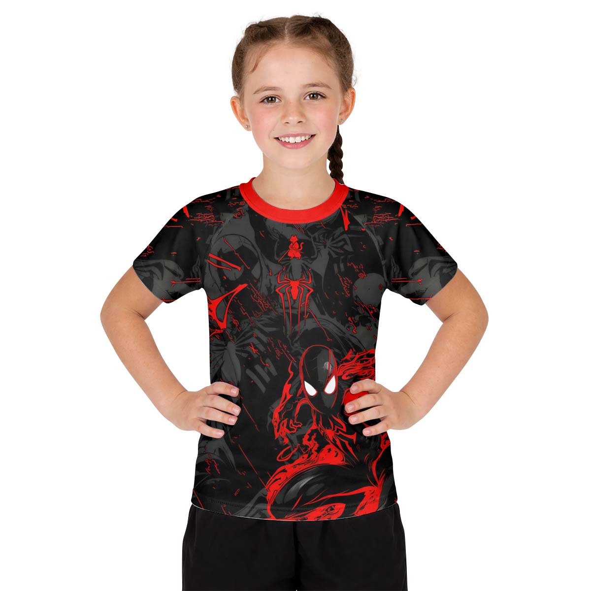  Black Spider Man Miles Morales Kid Rash Guard