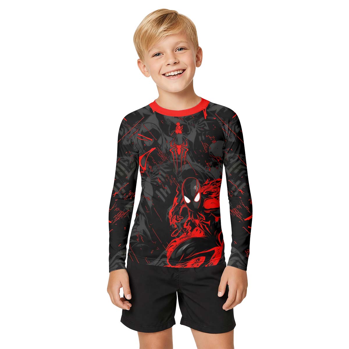  Black Spider Man Miles Morales Kid Rash Guard