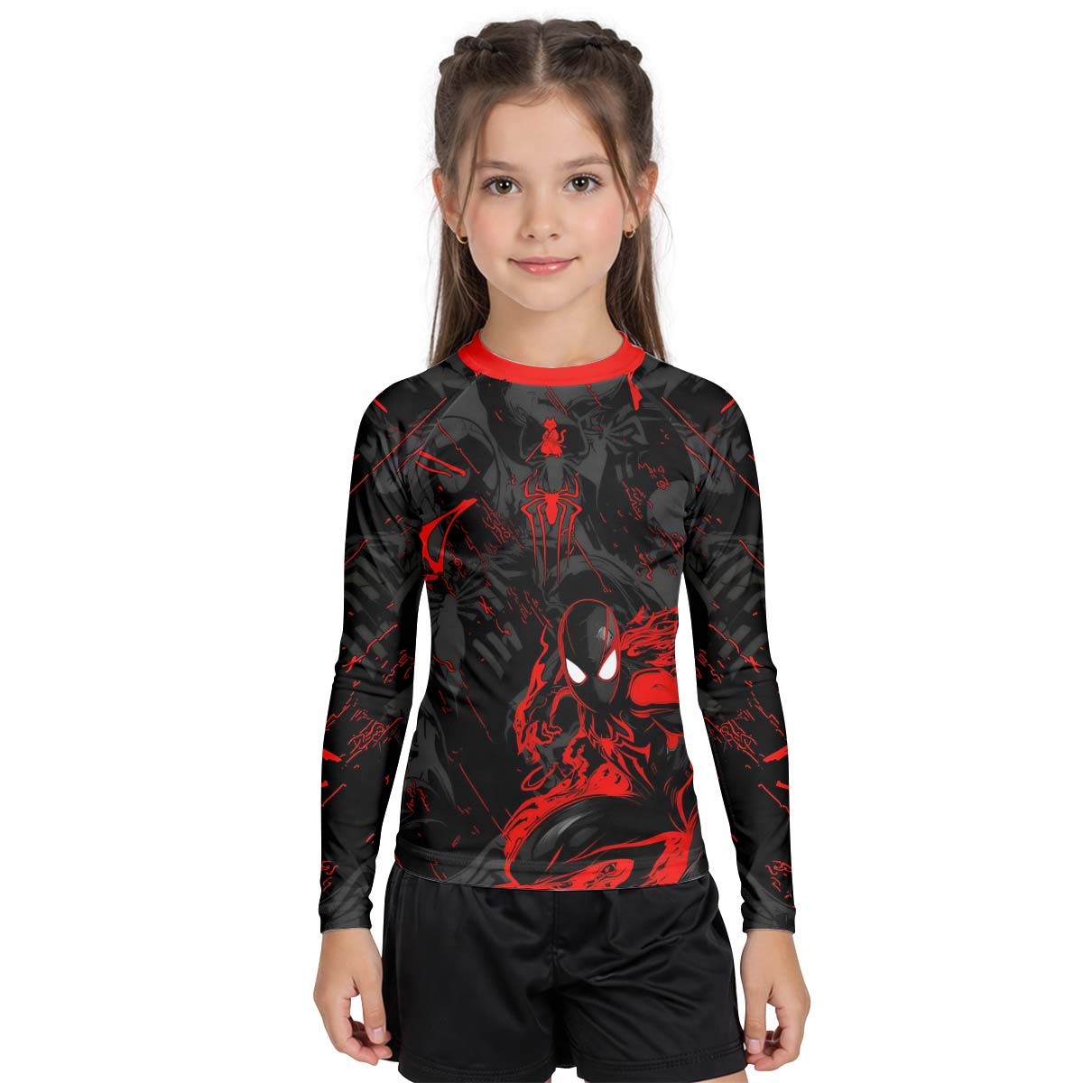  Black Spider Man Miles Morales Kid Rash Guard