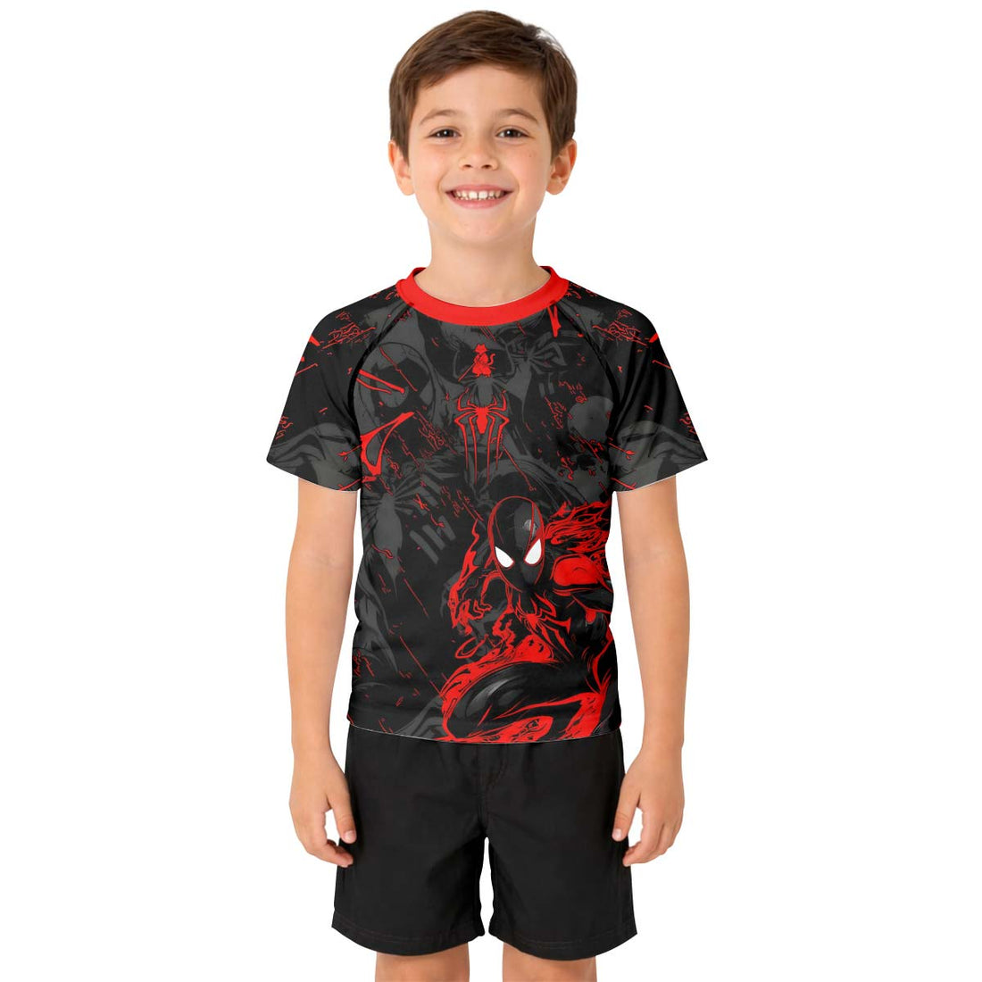  Black Spider Man Miles Morales Kid Rash Guard