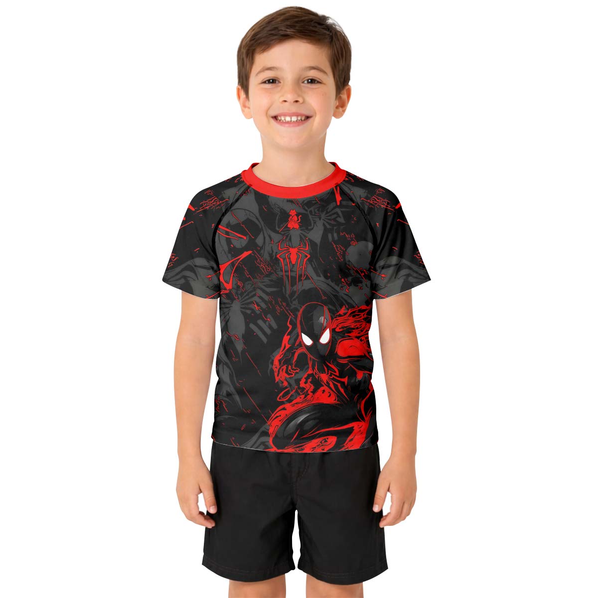  Black Spider Man Miles Morales Kid Rash Guard