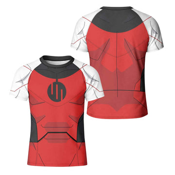 Invincible Black Red Cosplay Kid Rash Guard