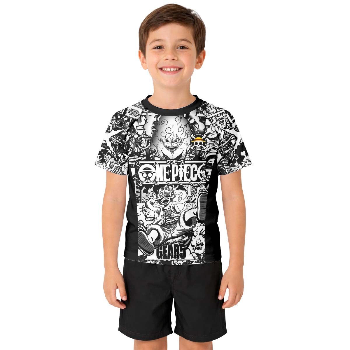  One Piece Manga Black Kids Rash Guard