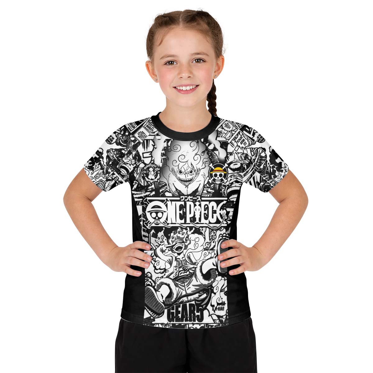 One Piece Manga Black Kids Rash Guard