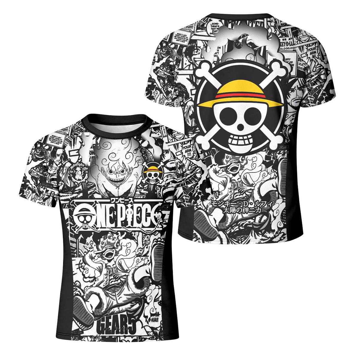 One Piece Manga Black Kids Rash Guard