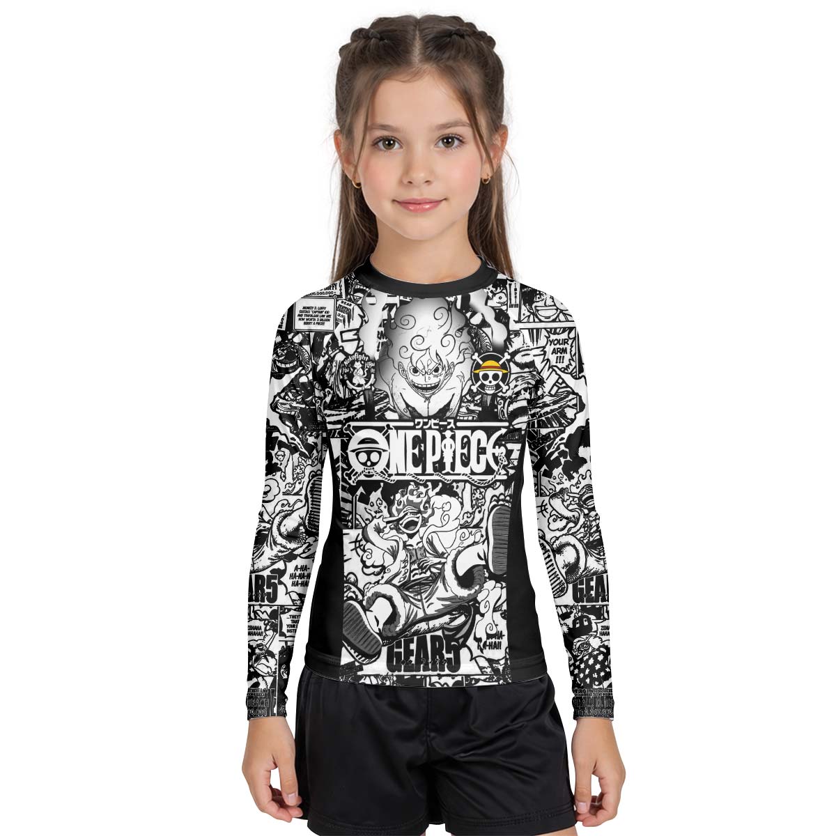  One Piece Manga Black Kids Rash Guard