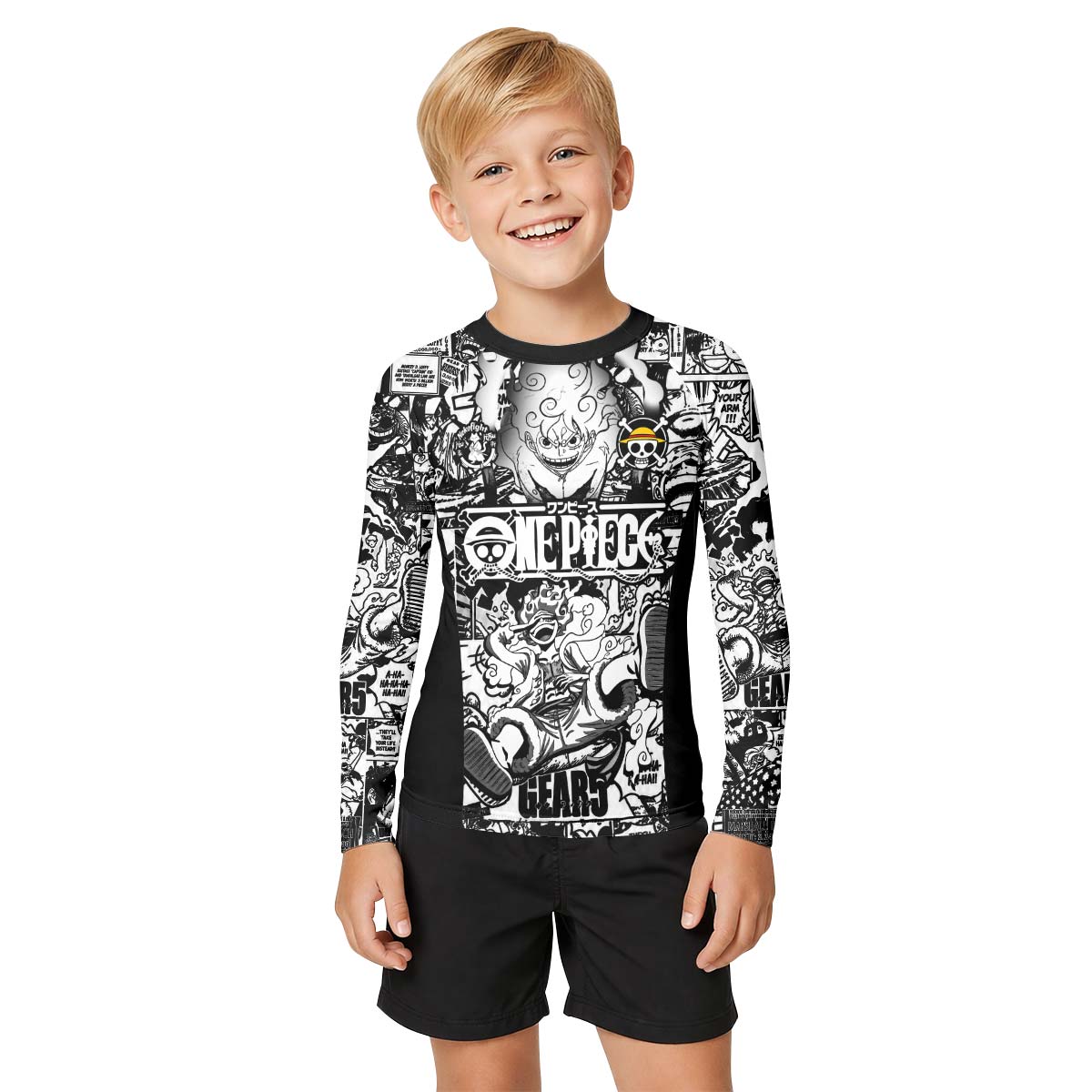  One Piece Manga Black Kids Rash Guard