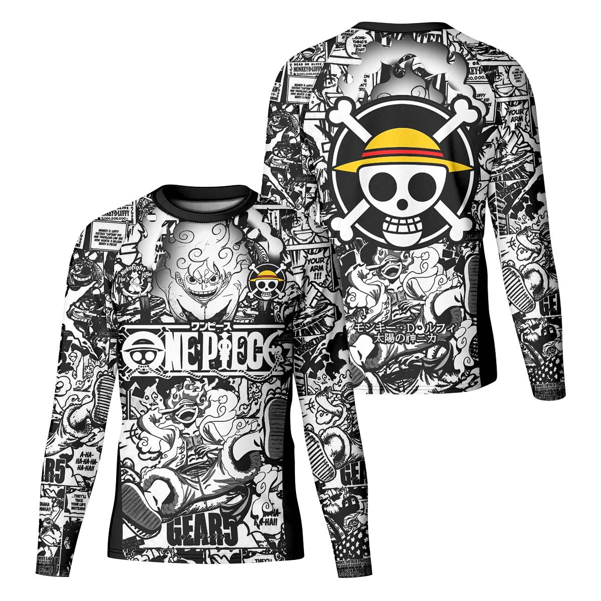  One Piece Manga Black Kids Rash Guard