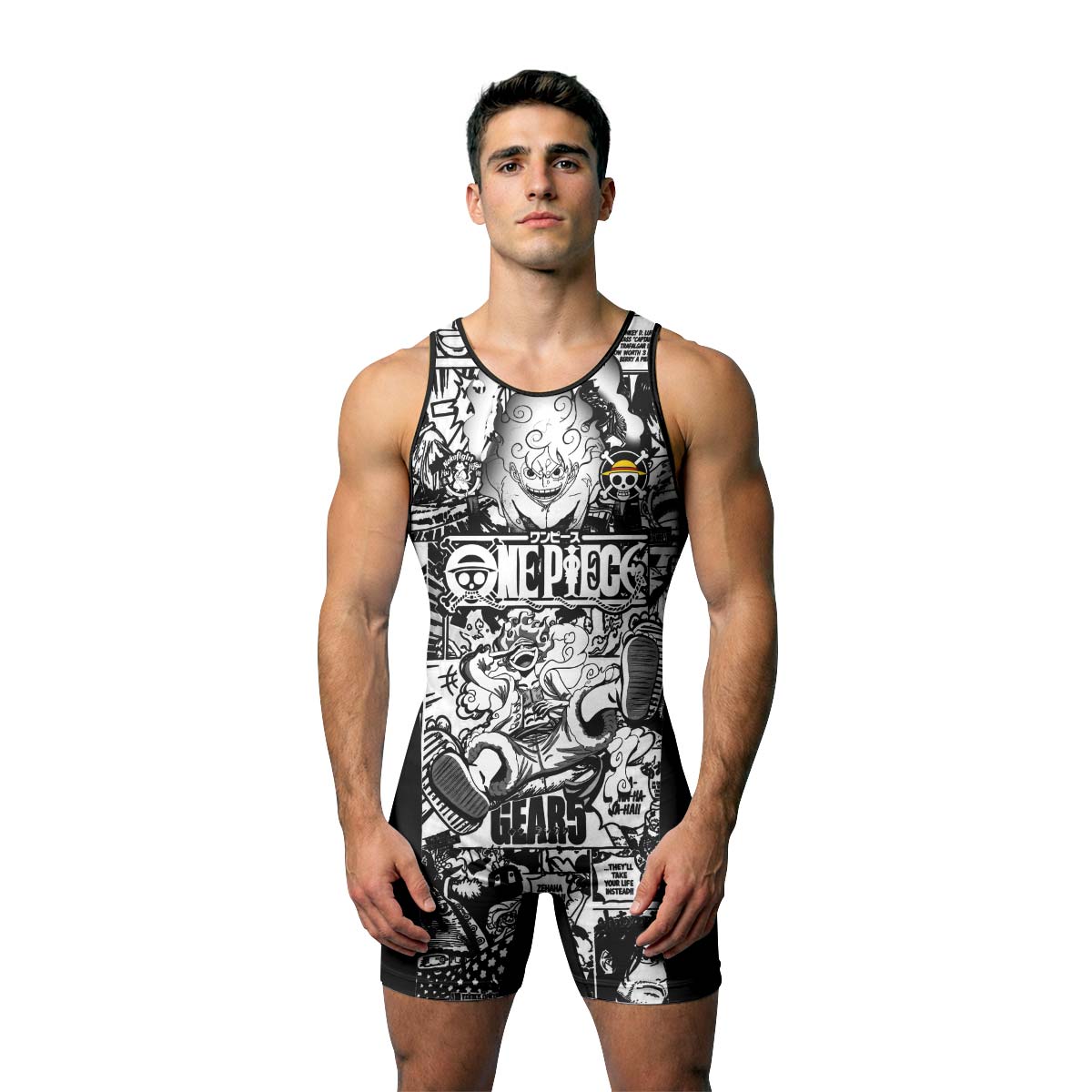  One Piece Manga Black Wrestling Singlet