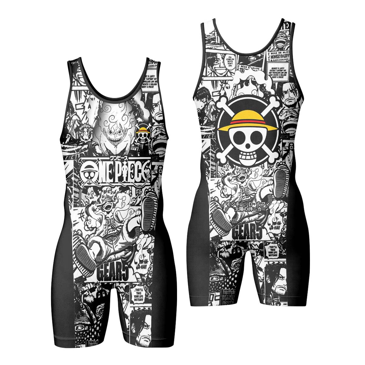  One Piece Manga Black Wrestling Singlet
