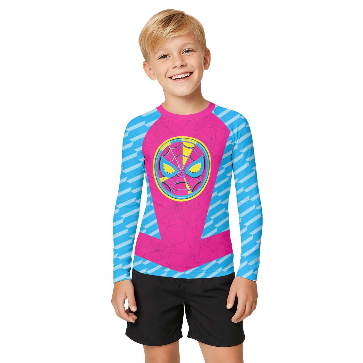 Pink Blue Spider Man Kid Rash Guard