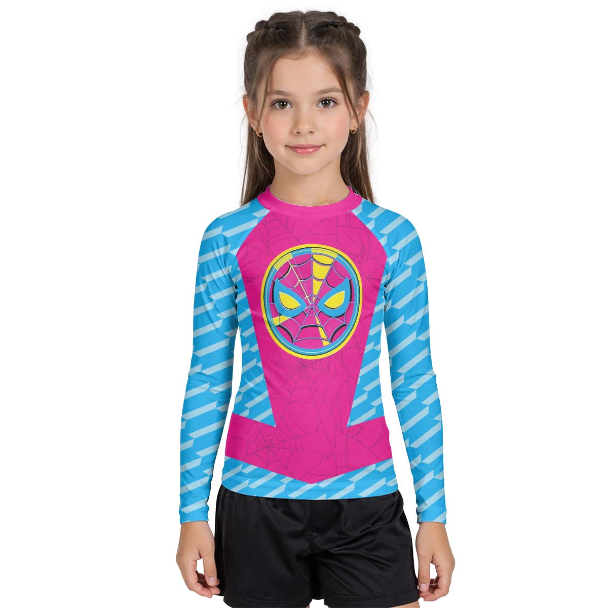 Pink Blue Spider Man Kid Rash Guard