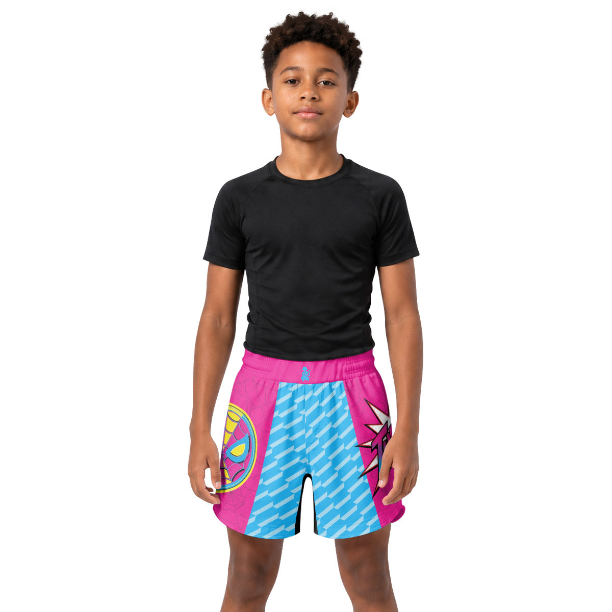 Pink Blue Spider Man Kids Grappling Shorts