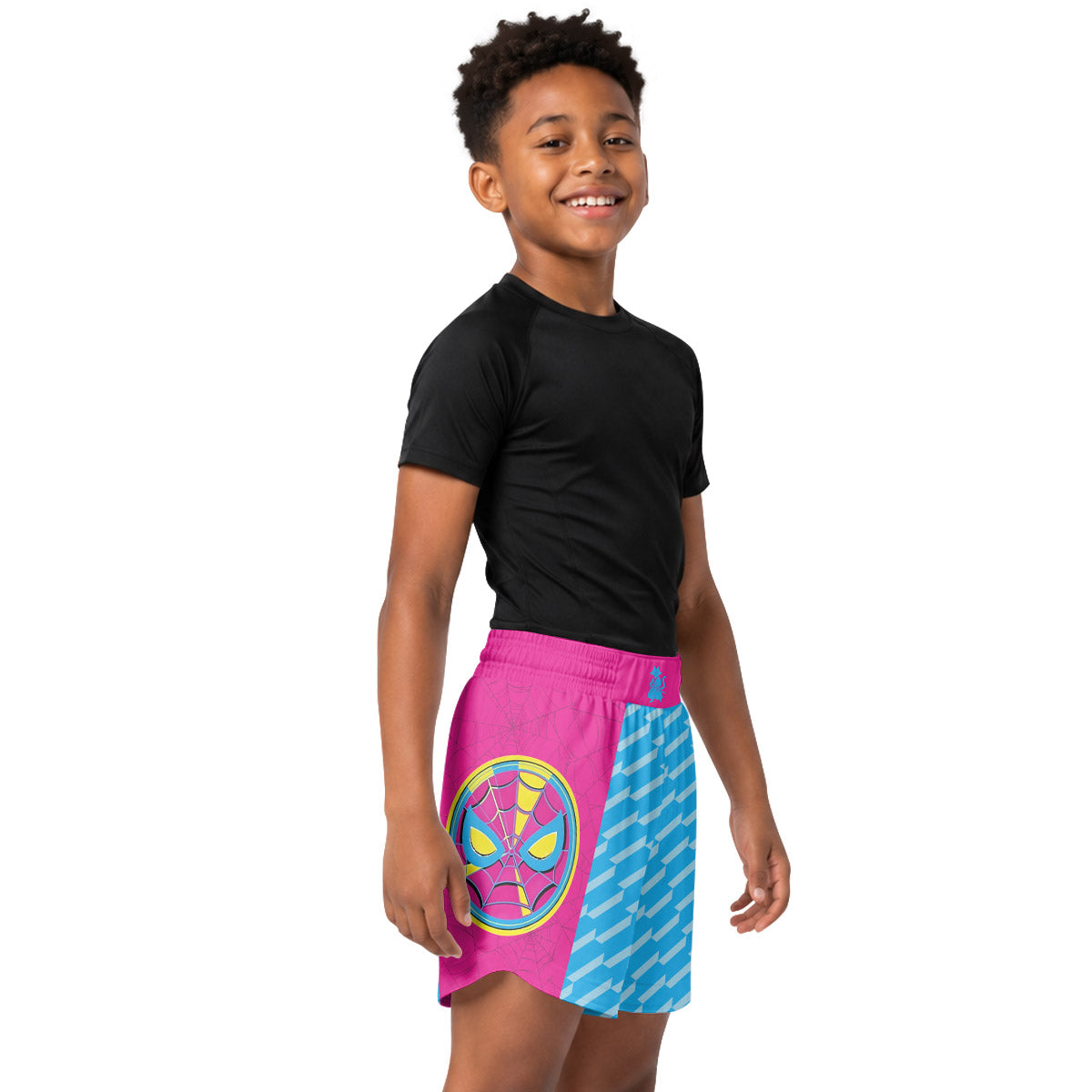 Pink Blue Spider Man Kids Grappling Shorts