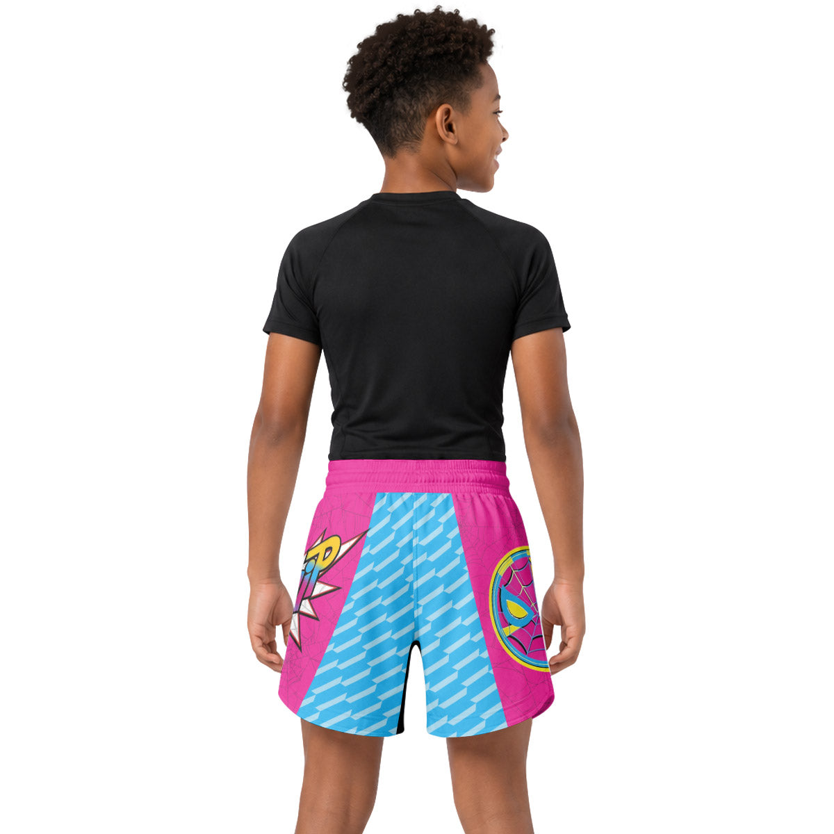 Pink Blue Spider Man Kids Grappling Shorts