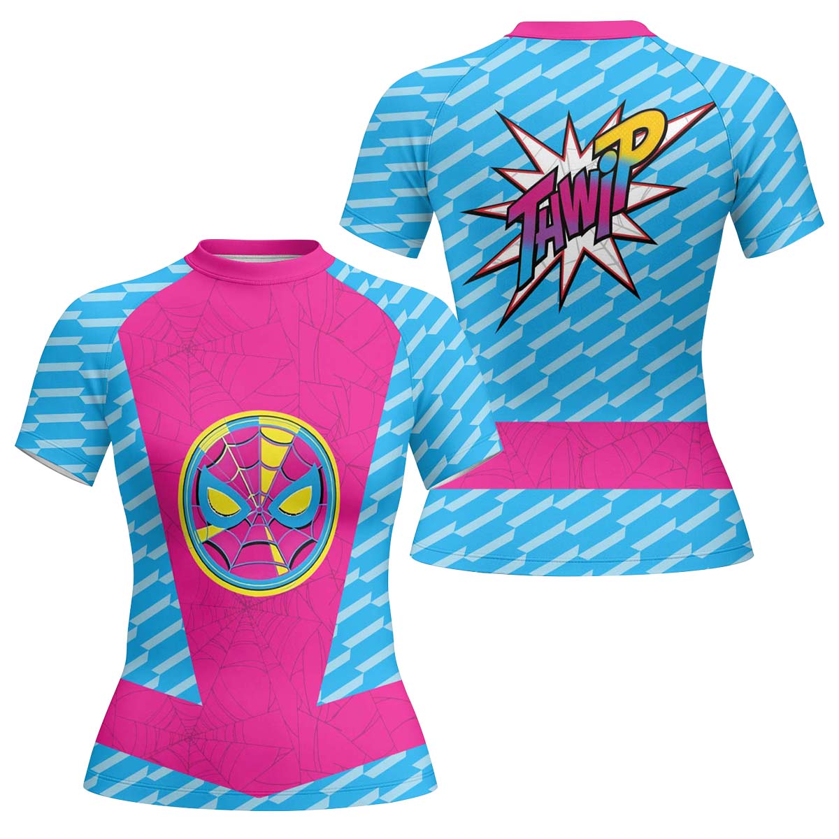  Pink Blue Spider Man Rash Guard