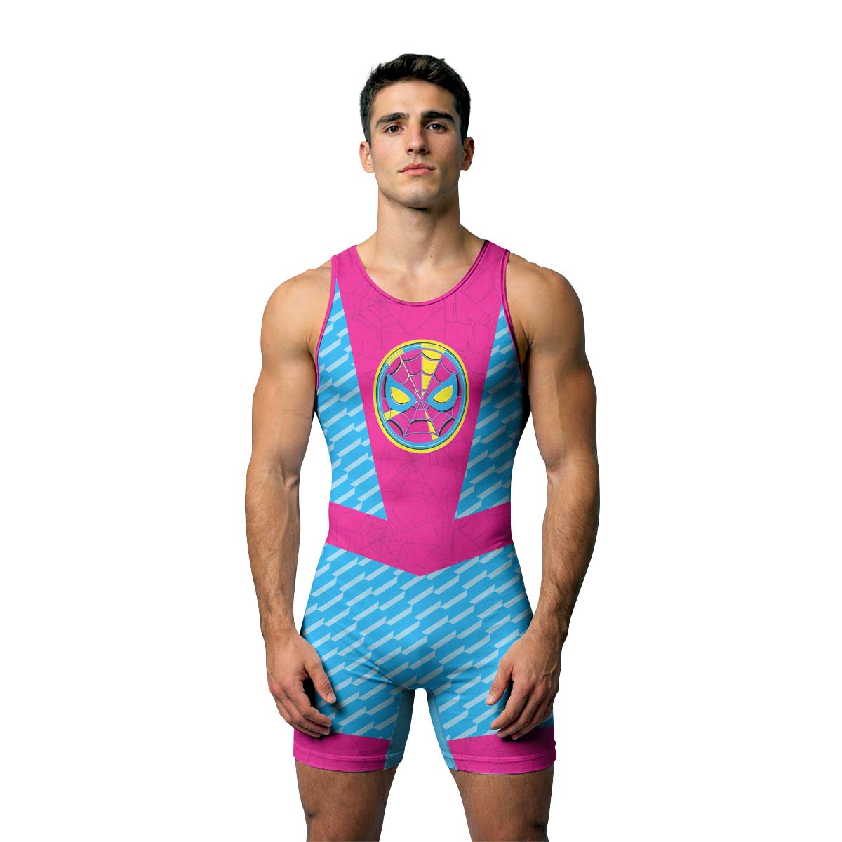  Pink Blue Spider Man Wrestling Singlet