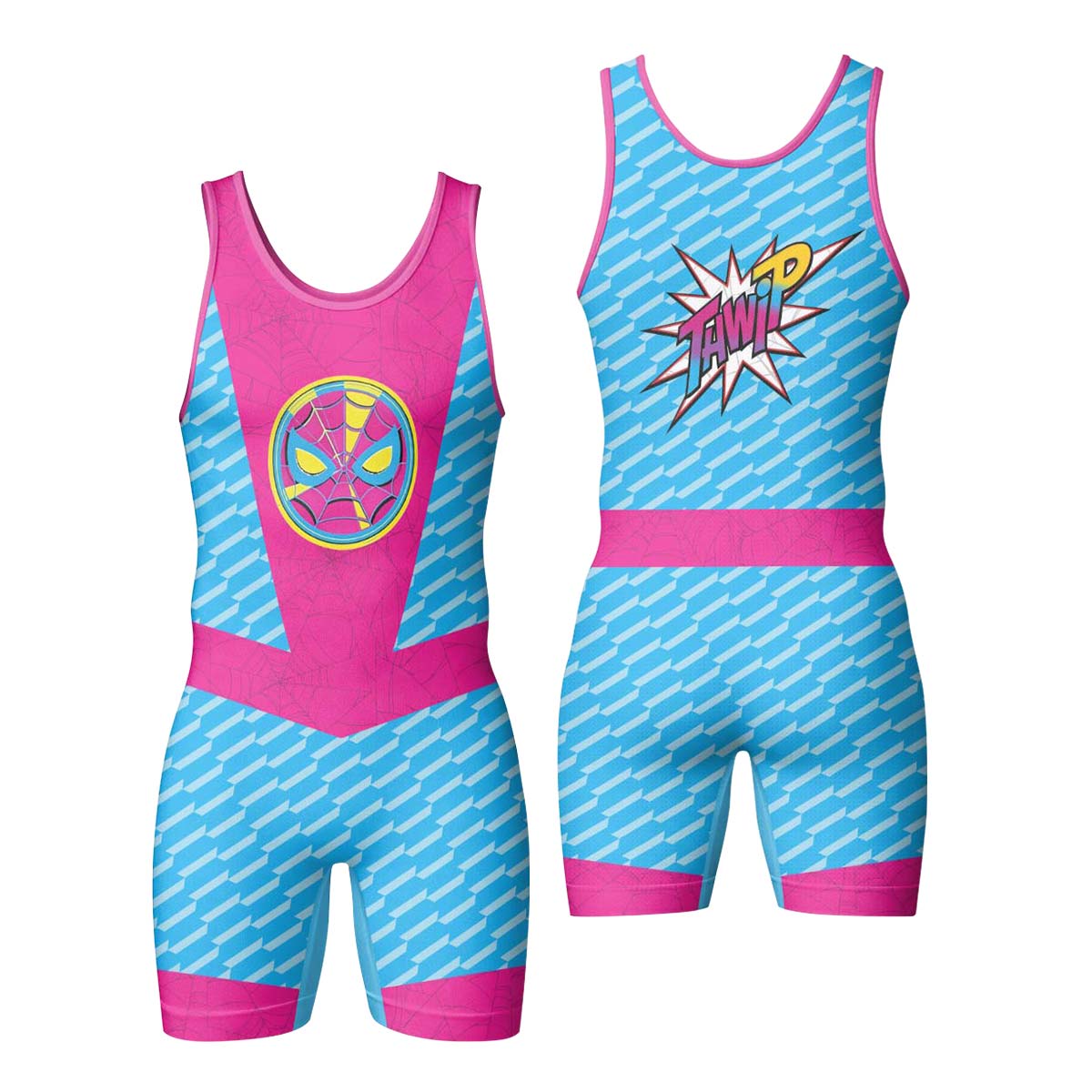  Pink Blue Spider Man Wrestling Singlet