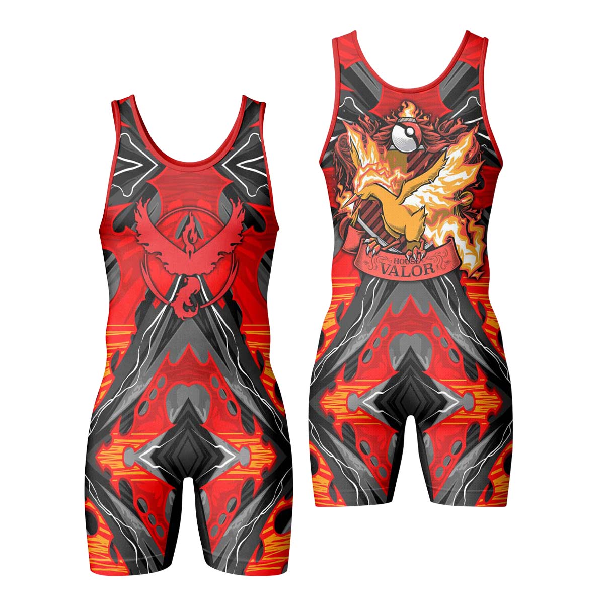  Pokemon Moltres House Valor Wrestling Singlet