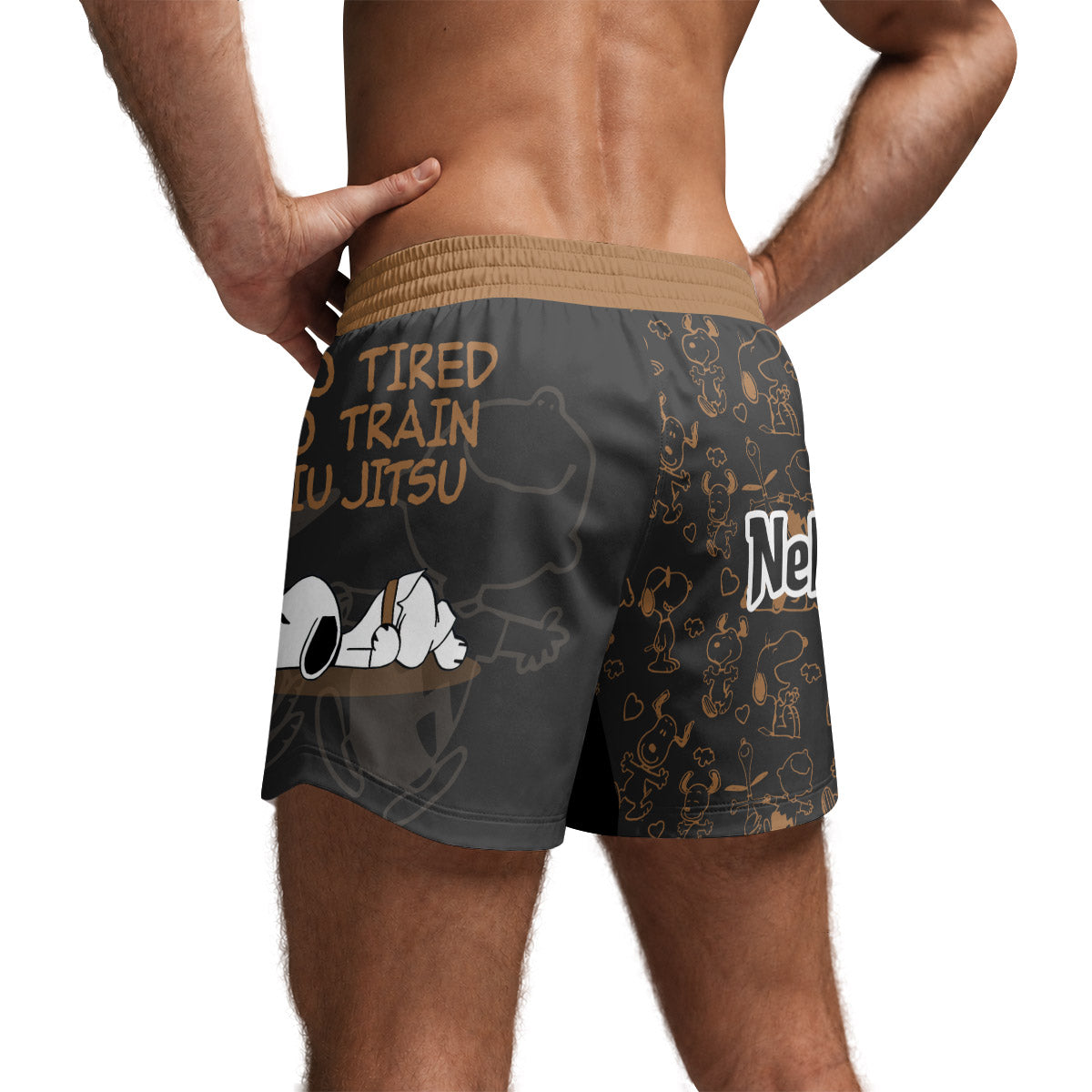 Snoopy Too Tired Too Train Brown Grappling Shorts