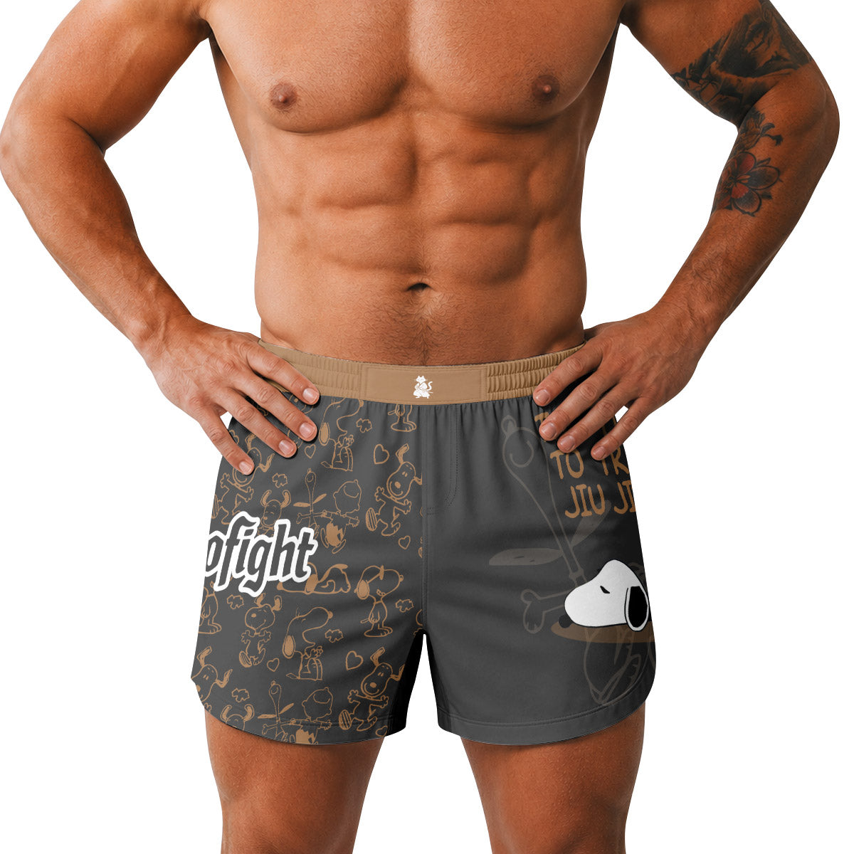 Snoopy Too Tired Too Train Brown Grappling Shorts