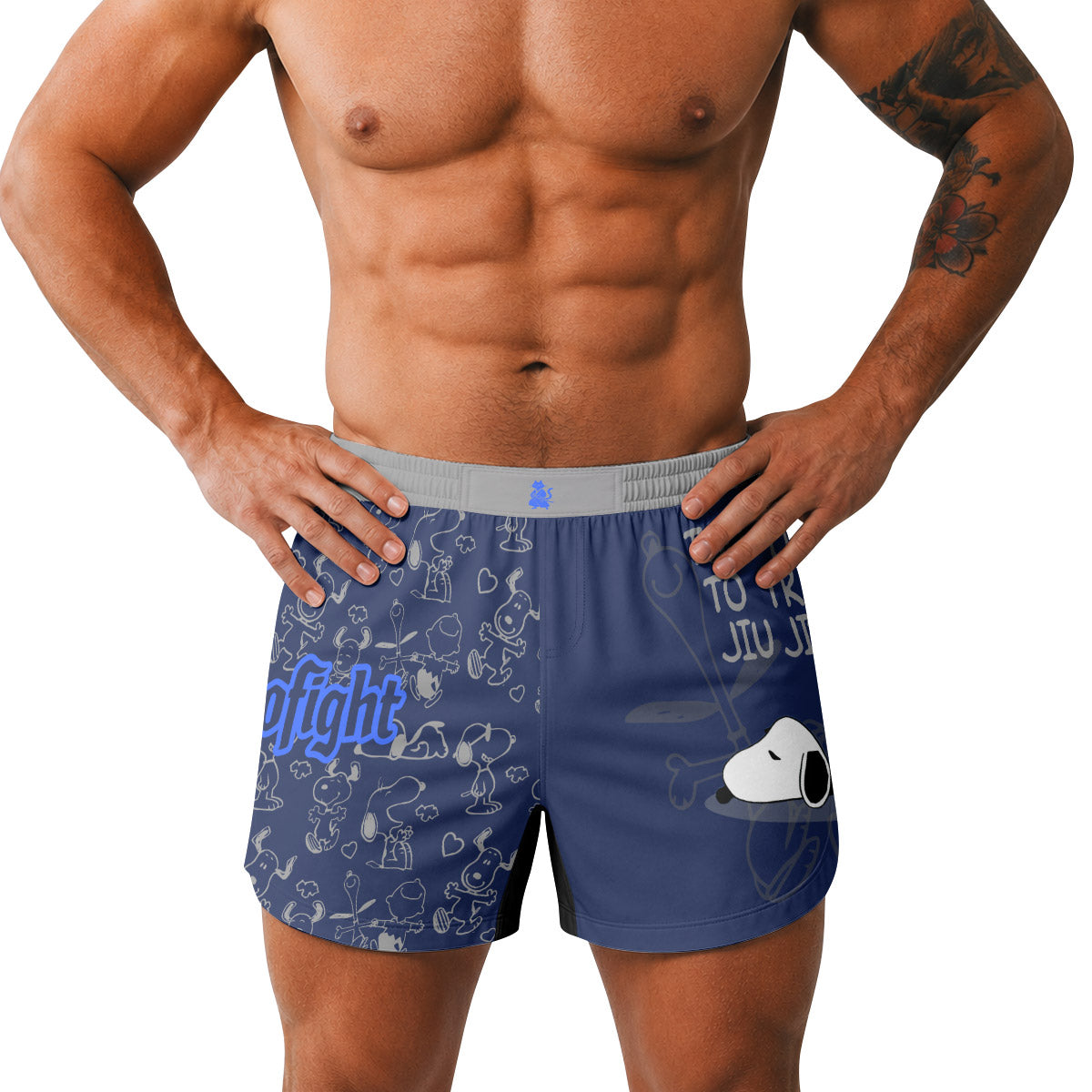 Snoopy Too Tired Too Train Grey Grappling Shorts