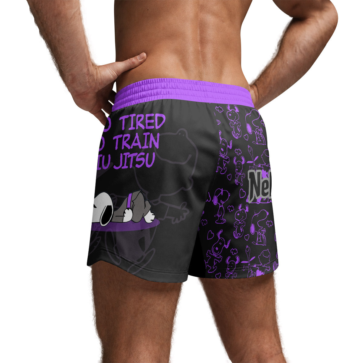 Snoopy Too Tired Too Train Purple Grappling Shorts