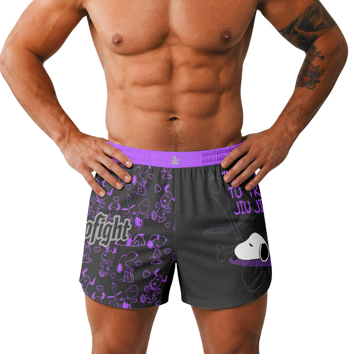 Snoopy Too Tired Too Train Purple Grappling Shorts
