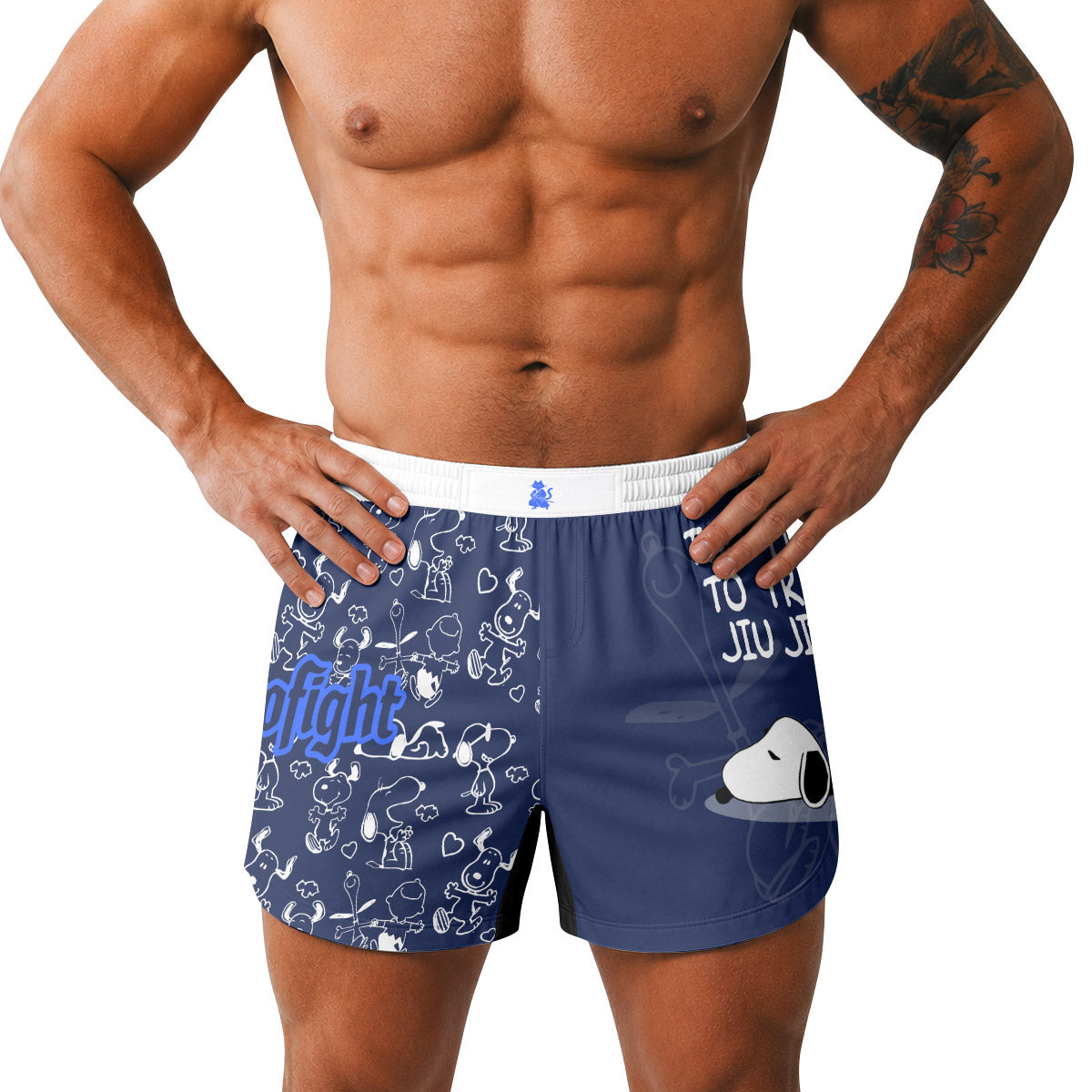 Snoopy Too Tired Too Train White Grappling Shorts