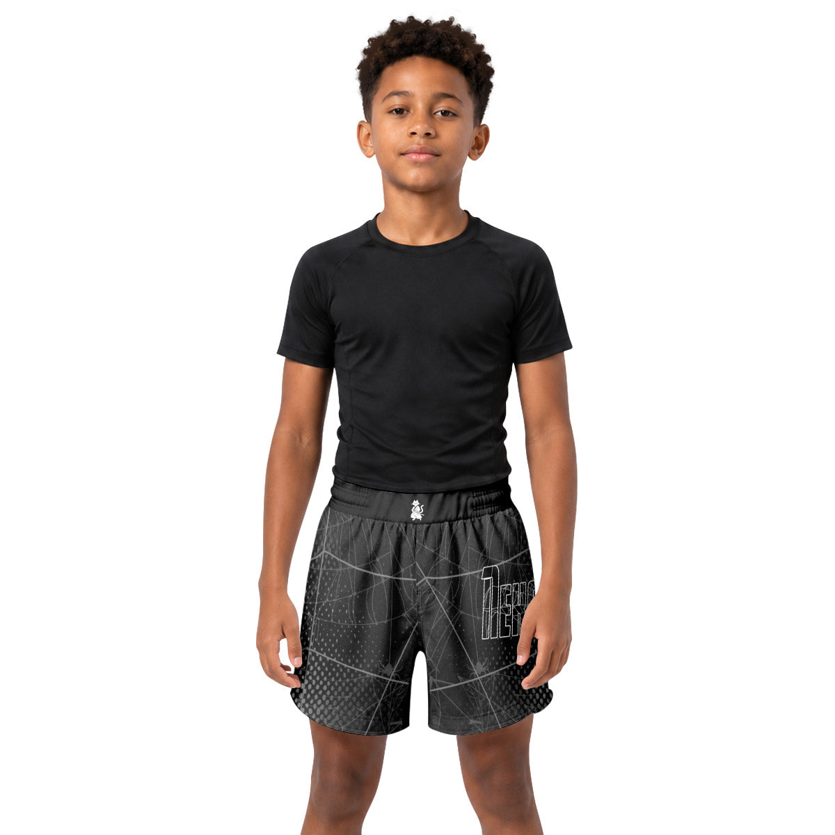 Spider Man Black Mask Kids Grappling Shorts