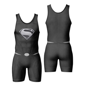 Super Man Black Wrestling Singlet