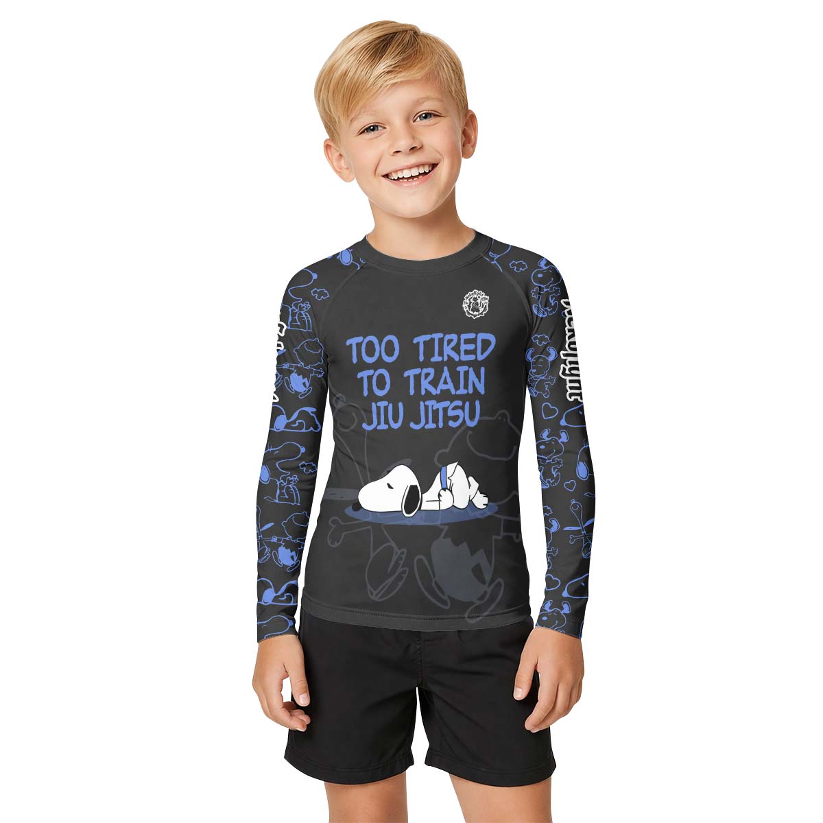 Too Tired Too Train Blue Kid Rash Guard