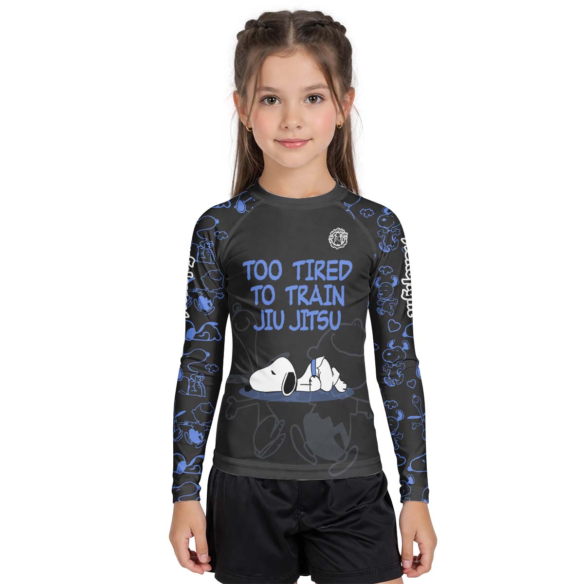Too Tired Too Train Blue Kid Rash Guard