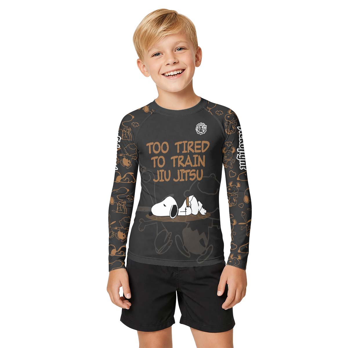 Too Tired Too Train Brown Kid Rash Guard