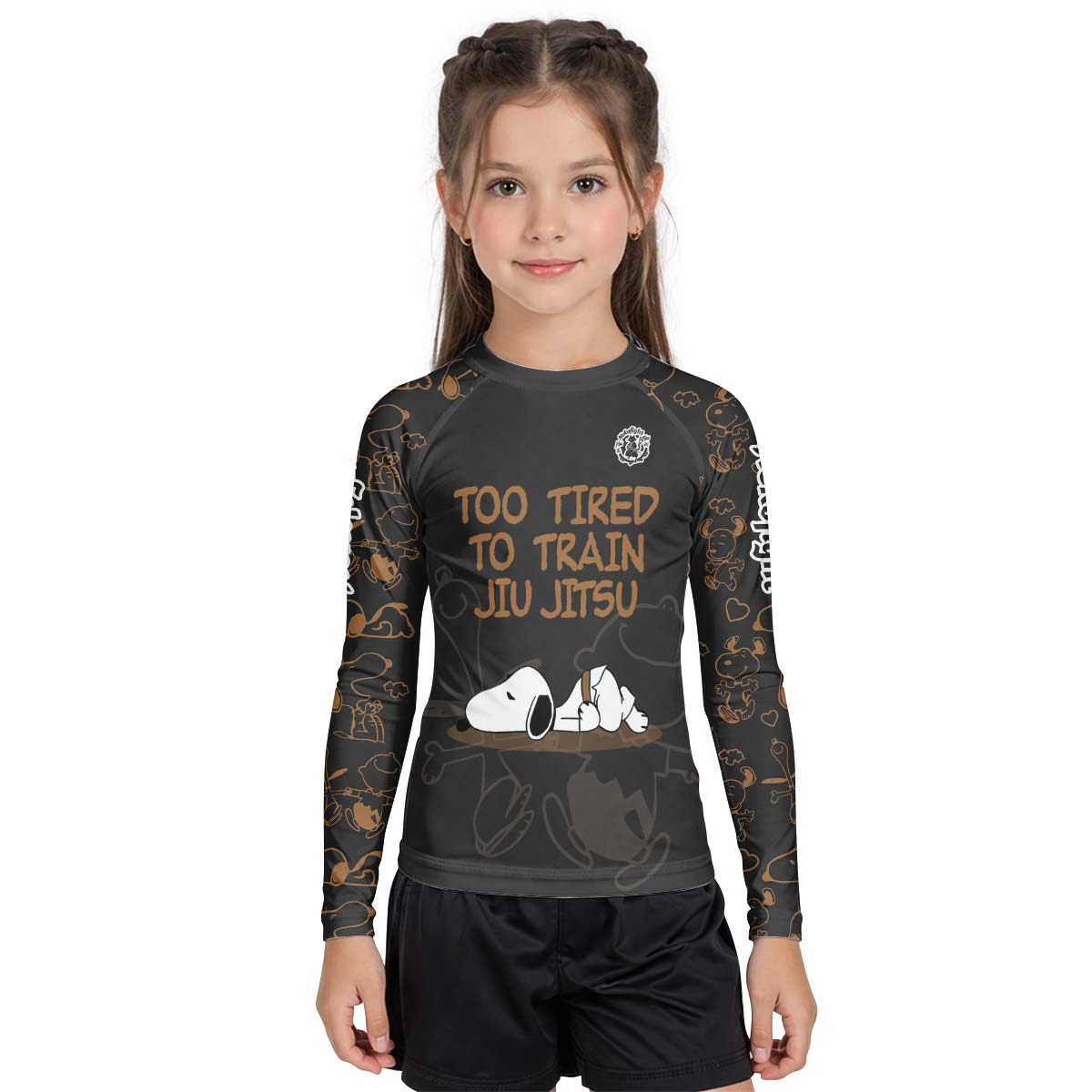 Too Tired Too Train Brown Kid Rash Guard