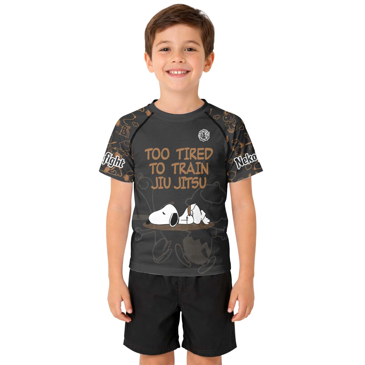 Too Tired Too Train Brown Kid Rash Guard