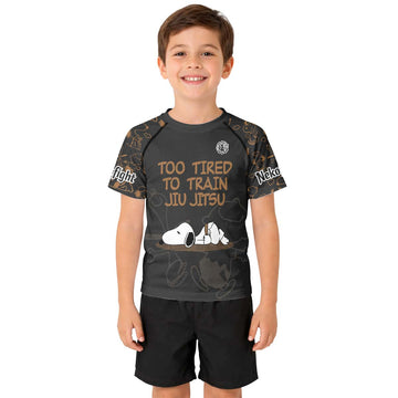 Too Tired Too Train Brown Kid Rash Guard