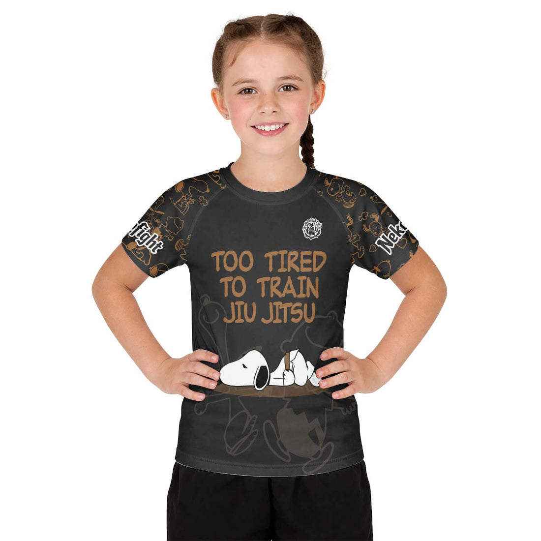 Too Tired Too Train Brown Kid Rash Guard