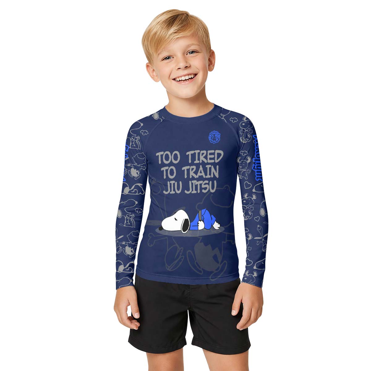 Too Tired Too Train Grey Kid Rash Guard