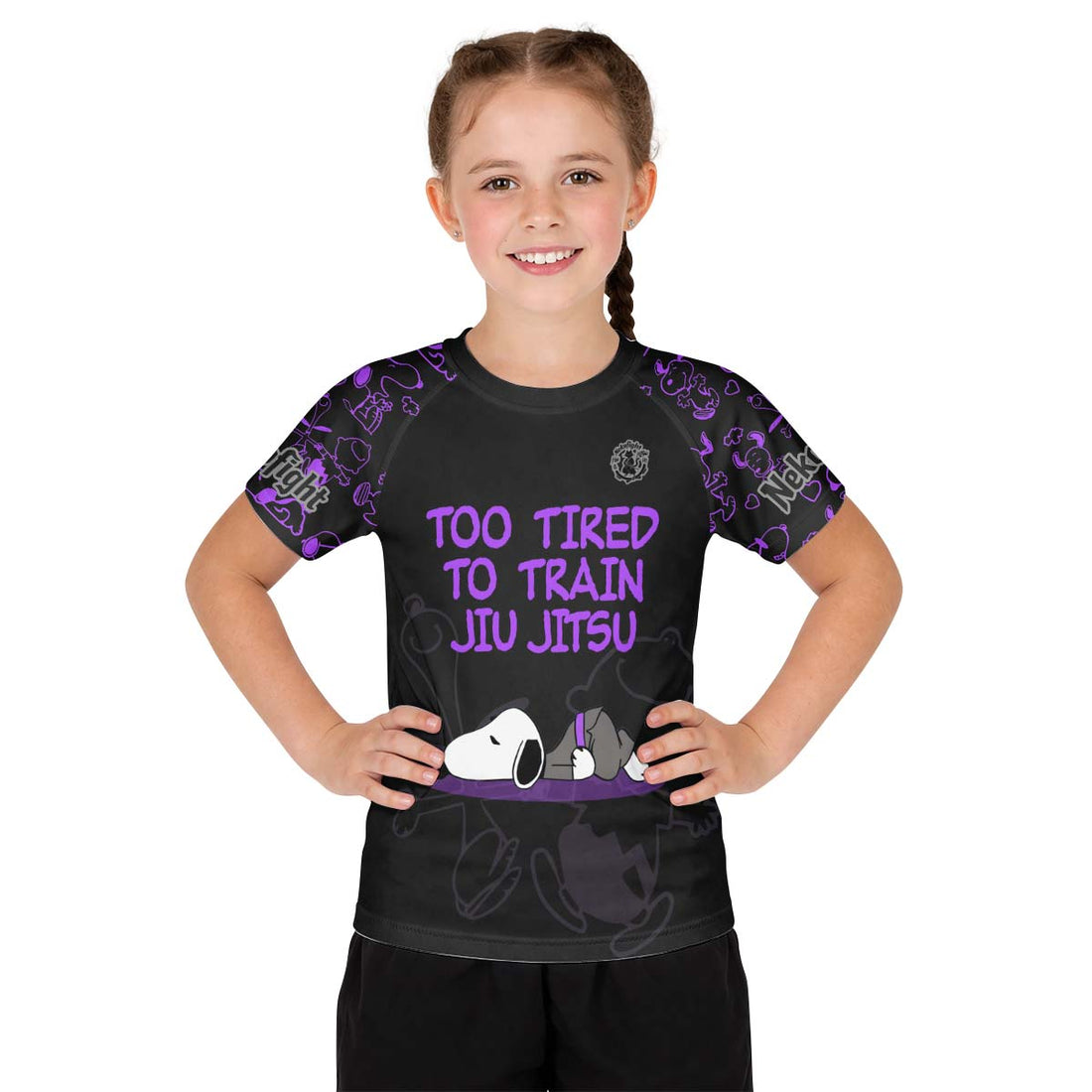 Too Tired Too Train Purple Kid Rash Guard