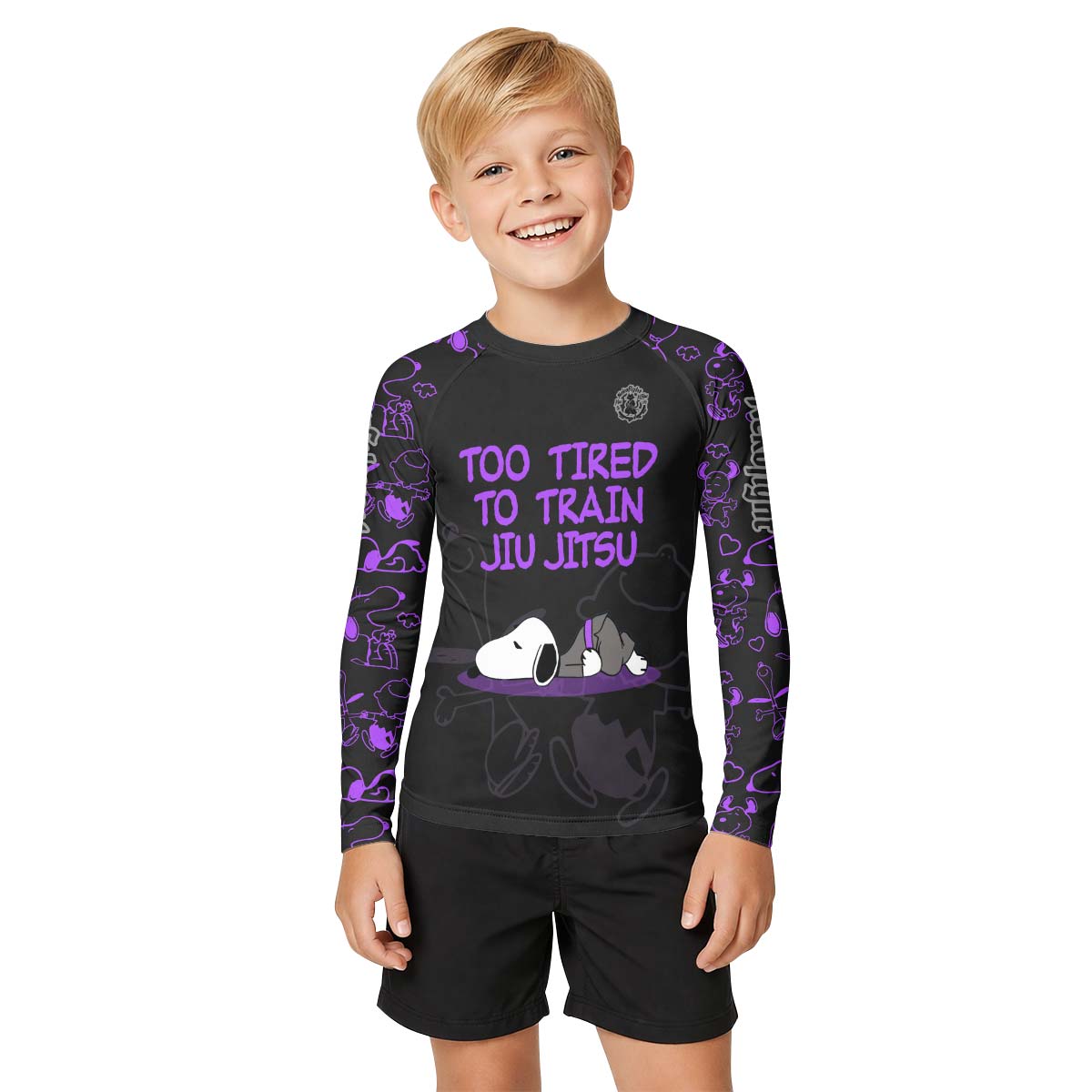 Too Tired Too Train Purple Kid Rash Guard