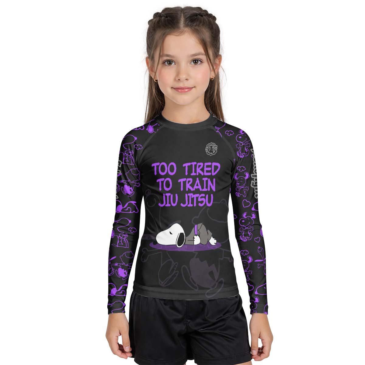 Too Tired Too Train Purple Kid Rash Guard