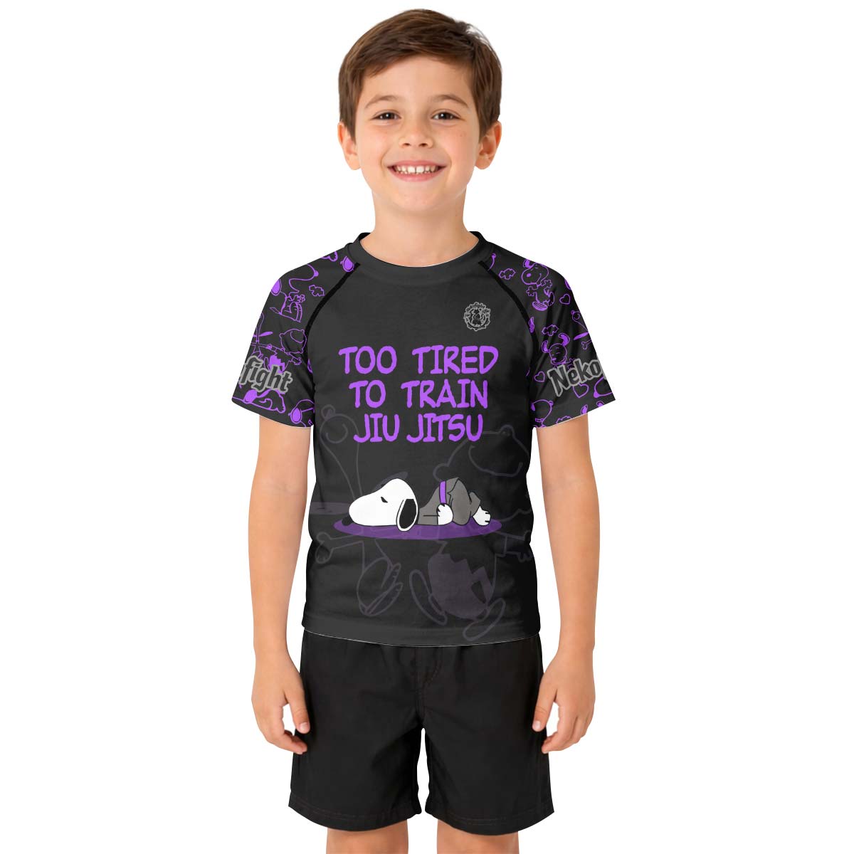 Too Tired Too Train Purple Kid Rash Guard