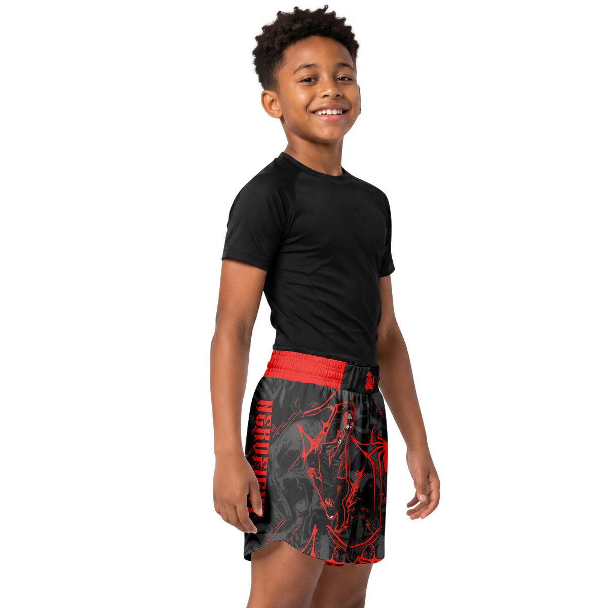 Black Spider Man Miles Morales Kids Grappling Shorts