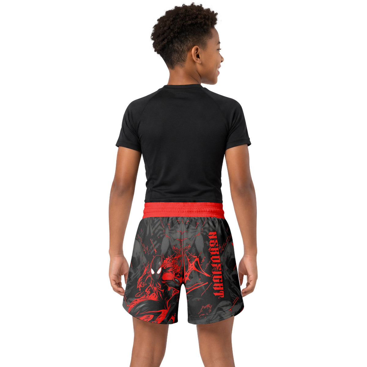 Black Spider Man Miles Morales Kids Grappling Shorts