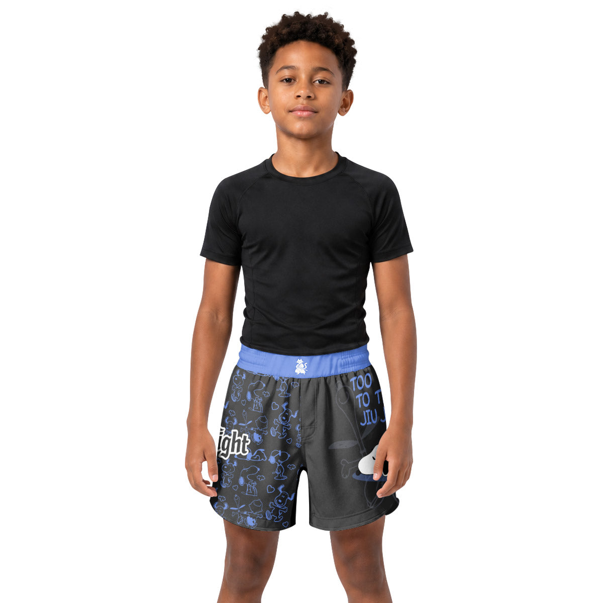 Snoopy Too Tired Too Train Blue Kids Grappling Shorts