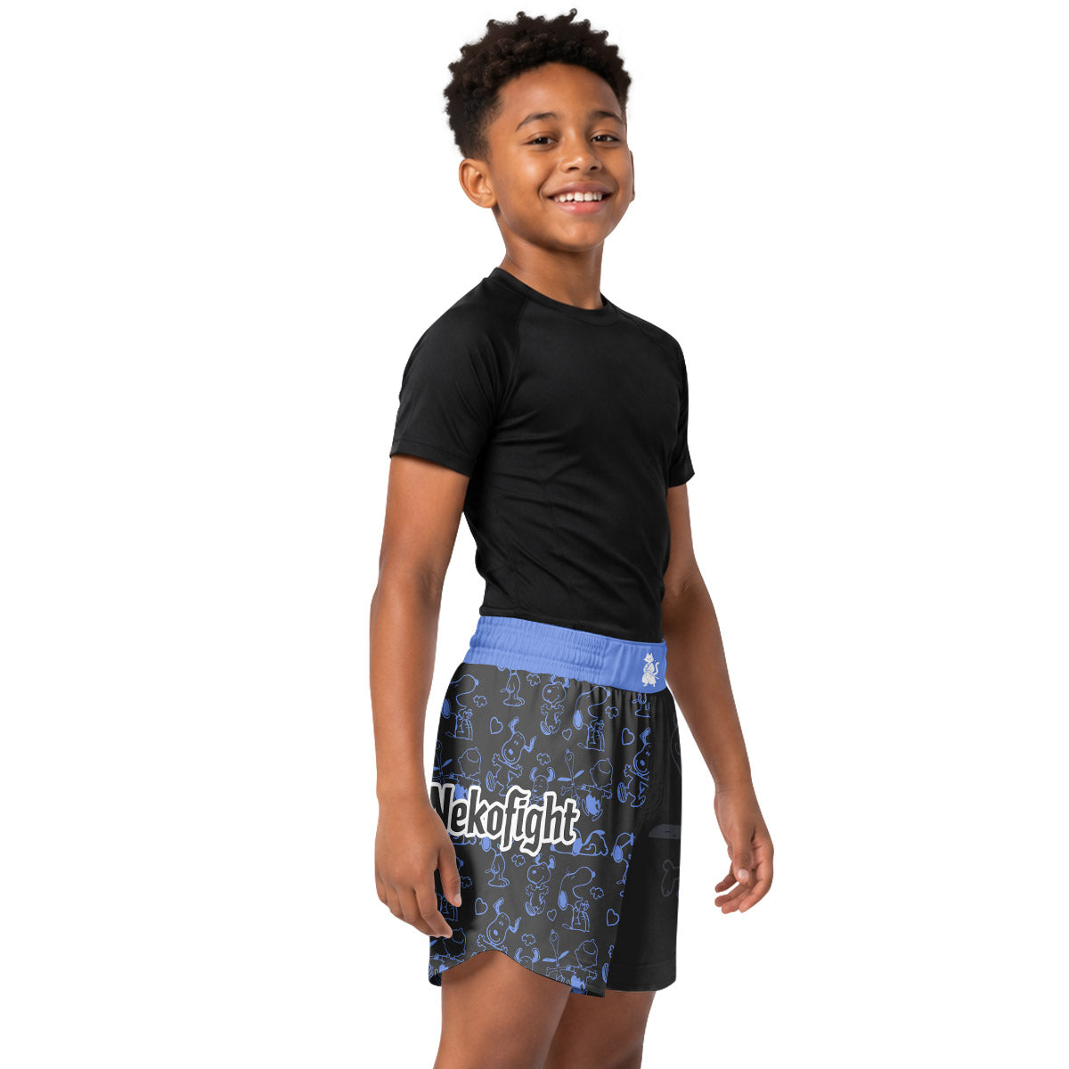 Snoopy Too Tired Too Train Blue Kids Grappling Shorts