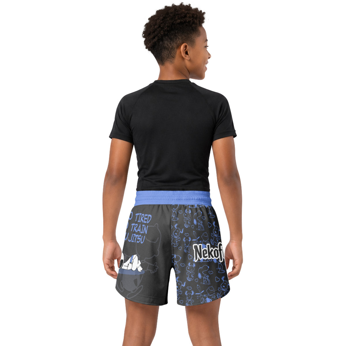 Snoopy Too Tired Too Train Blue Kids Grappling Shorts