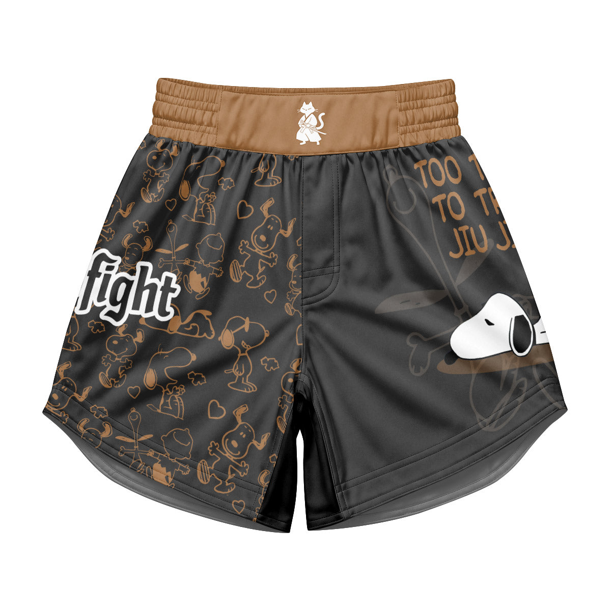 Snoopy Too Tired Too Train Brown Kids Grappling Shorts